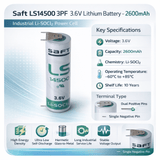 Saft Ls14500 Aa Lithium Battery 3.6v 2600mah With Dual Positive Pins & Single Negative Pin
