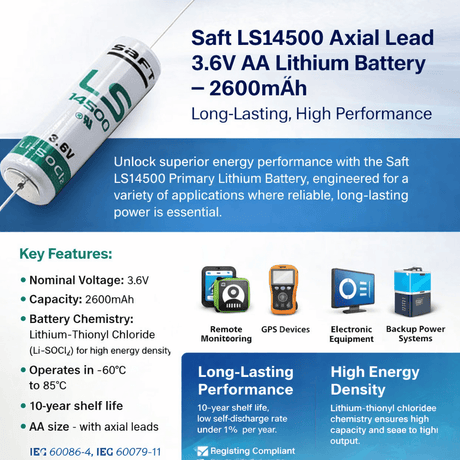 Axial Lead Saft 3.6v Aa Lithium Battery Ls14500, Ls-14500 Saft Batteries Saft Lithium Batteries