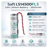 Saft Ls14500 With 3 Inch Flyleads, Aa Lithium Battery 3.6v 2600mah Saft Batteries Saft Lithium Batteries