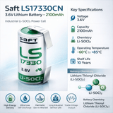 Saft Ls17330 2/3a 3.6v 2100mah Battery With Uni-directional Tabs
