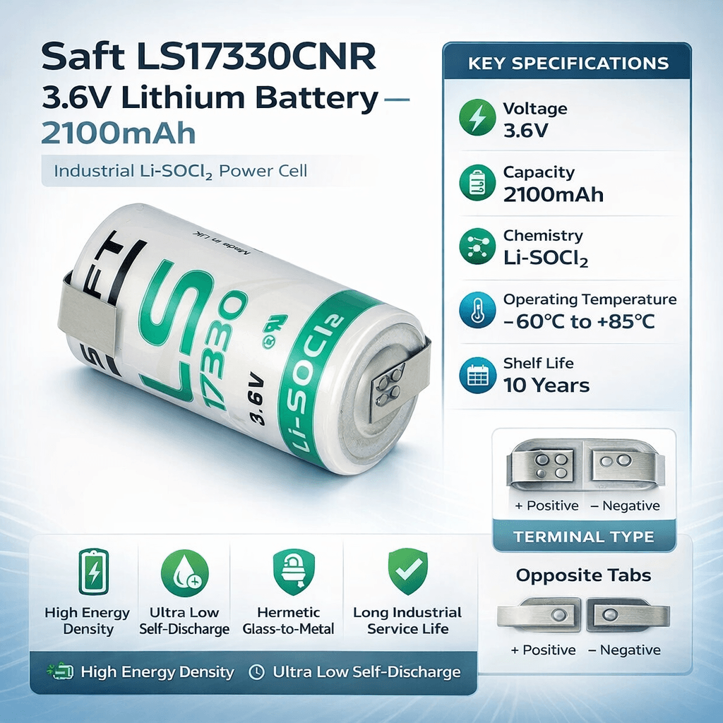 Opposite Tabs 2/3 A 3.6v 2100mah Saft Ls17330 Battery Saft Batteries Saft Lithium Batteries