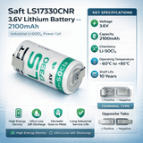 Opposite Tabs 2/3 A 3.6v 2100mah Saft Ls17330 Battery Saft Batteries Saft Lithium Batteries