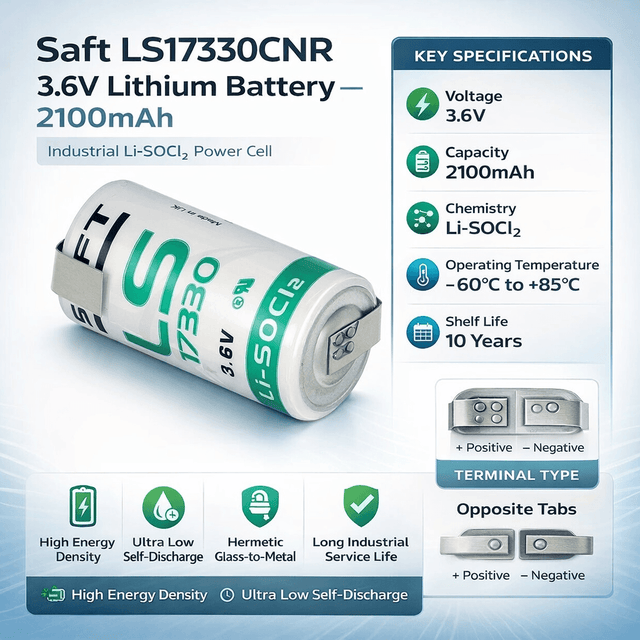 Opposite Tabs 2/3 A 3.6v 2100mah Saft Ls17330 Battery Saft Batteries Saft Lithium Batteries
