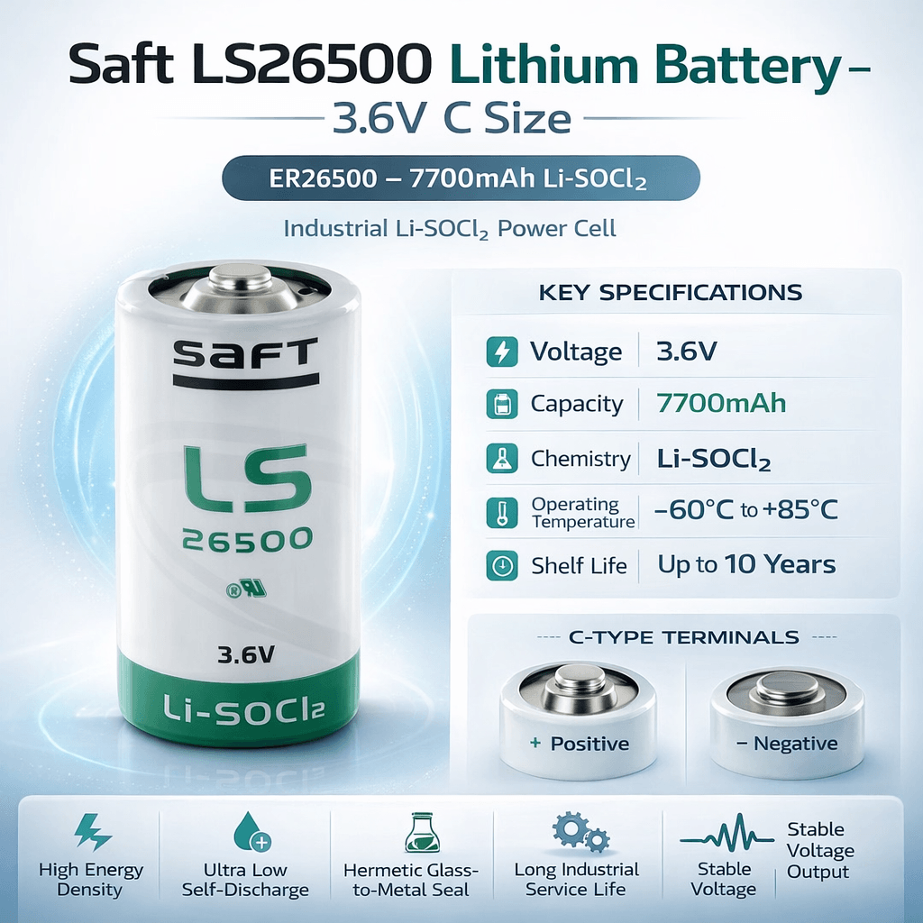 Saft Ls-26500, Ls26500 3.6v C Size Lithium Battery (er26500) 3.6v - Non Rechargeable Saft Batteries Saft Lithium Batteries