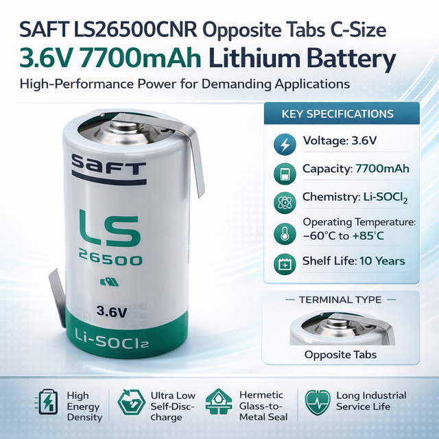 Opposite Tabs C-size 3.6v 7700mah Saft Ls26500 Lithium Battery Saft Batteries Saft Lithium Batteries