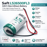 Saft Ls26500 3.6v C-size Battery With 3" Fly Leads, 3600mah Saft Batteries Saft Lithium Batteries