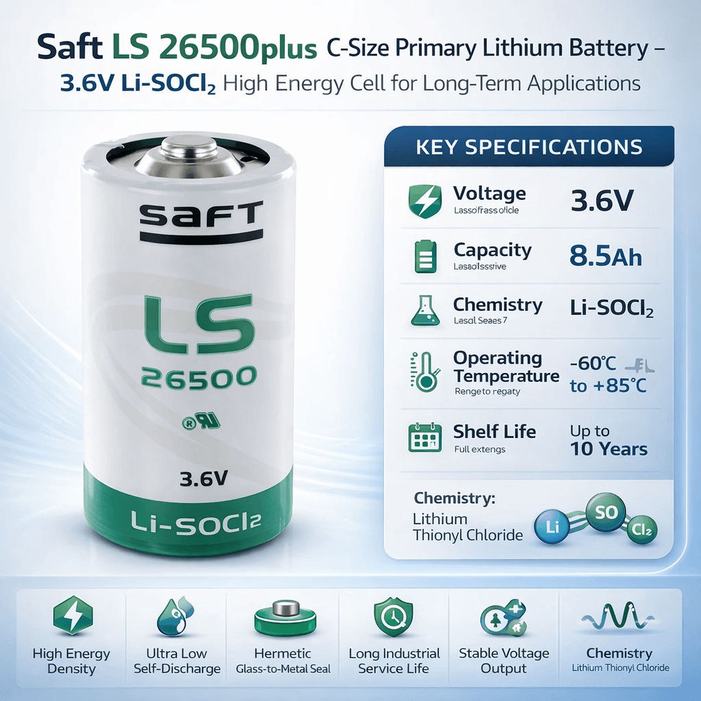 Saft Ls-26500plus, Ls 26500plus 3.6v C Size Lithium Battery (er26500) Saft Batteries Saft Lithium Batteries