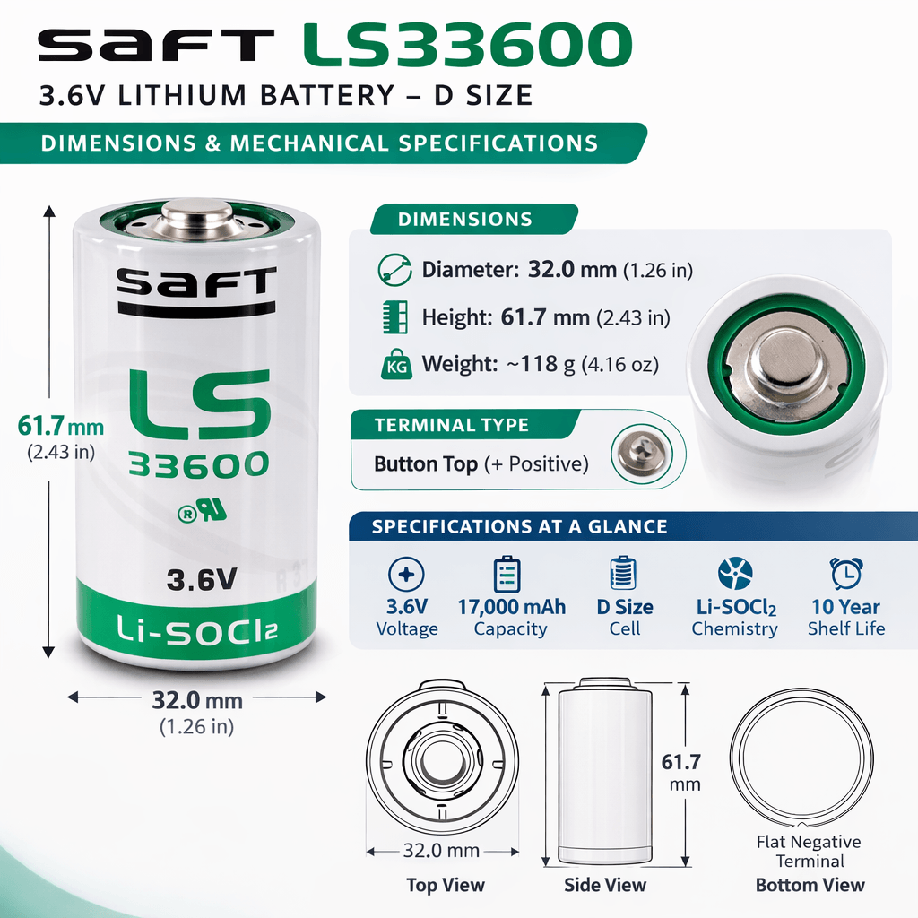 Saft Ls33600 3.6v D Size Lithium Battery 3.6v - Non Rechargeable Saft Batteries Saft Lithium Batteries