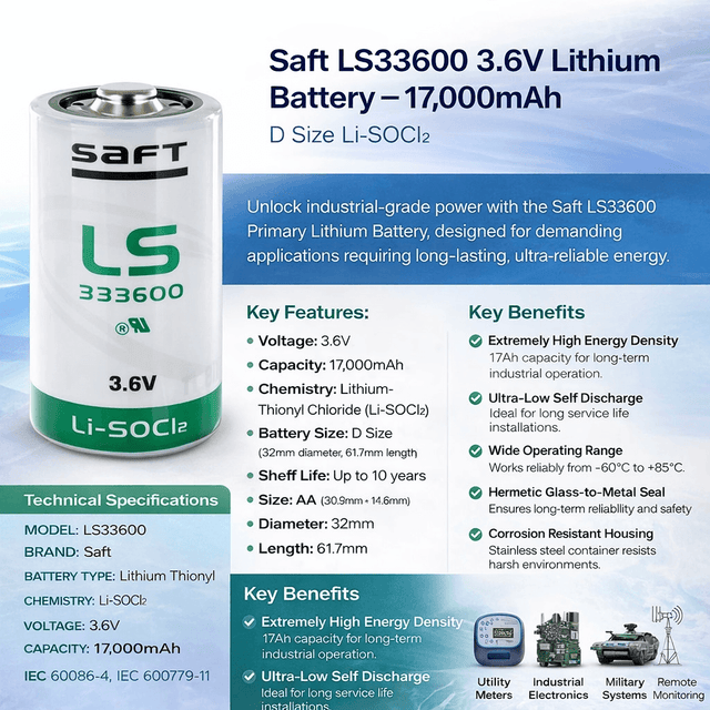 Saft Ls33600 3.6v D Size Lithium Battery 3.6v - Non Rechargeable Saft Batteries Saft Lithium Batteries