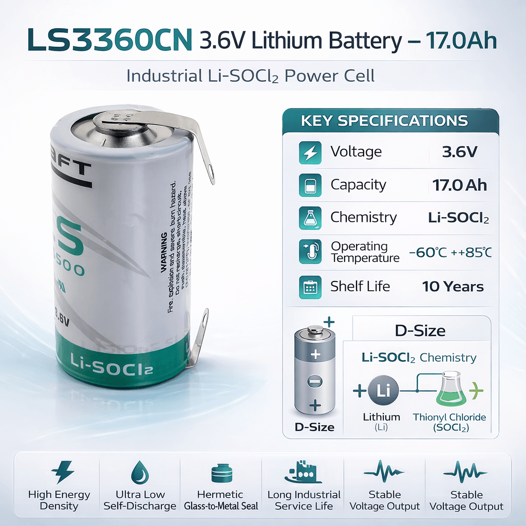 Saft 3.6v 17000mah D-size Battery With Unidirectional Tabs Saft Batteries Saft Lithium Batteries