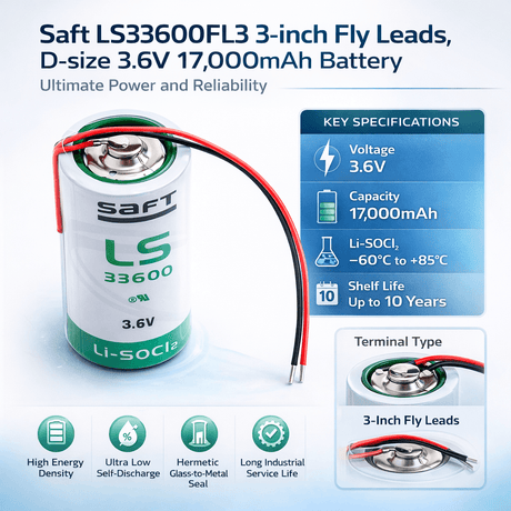 Saft Ls33600 3-inch Fly Leads, D-size 3.6v 17000mah Battery Saft Batteries Saft Lithium Batteries
