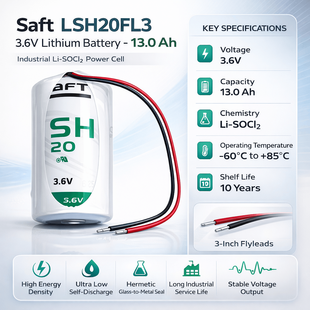 Saft Lsh20d Size Battery 3.6v, 13000mah With 3 Inch Fly Leads Saft Batteries Saft Lithium Batteries