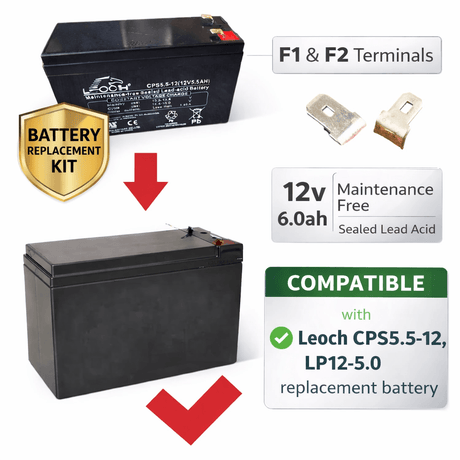 Leoch CPS5.5-12, LP12-5.0 replacement battery, 12v, 6.0ah Sealed Lead Acid CB Range