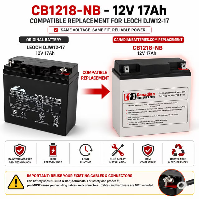 Leoch DJW12-17 Replacement Battery 12V 17Ah AGM NB Terminal Sealed Lead Acid CB Generic