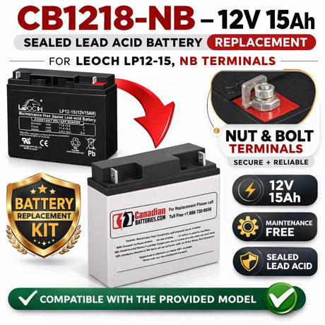 12V, 15Ah, replacement battery for Leoch Lp12-15 with NB terminals Sealed Lead Acid CB Generic