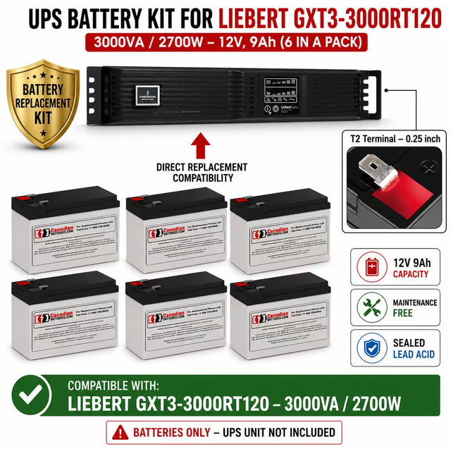 Liebert GXT3-3000RT120 UPS Battery Kit 12V 9Ah 6-Pack UPS Batteries CB Range