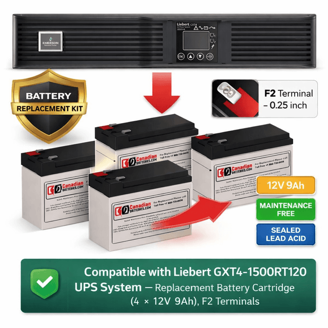 Liebert GXT4-1500RT120 UPS System, Battery Cartridge 4 X 12v 9ah UPS Batteries CB Range