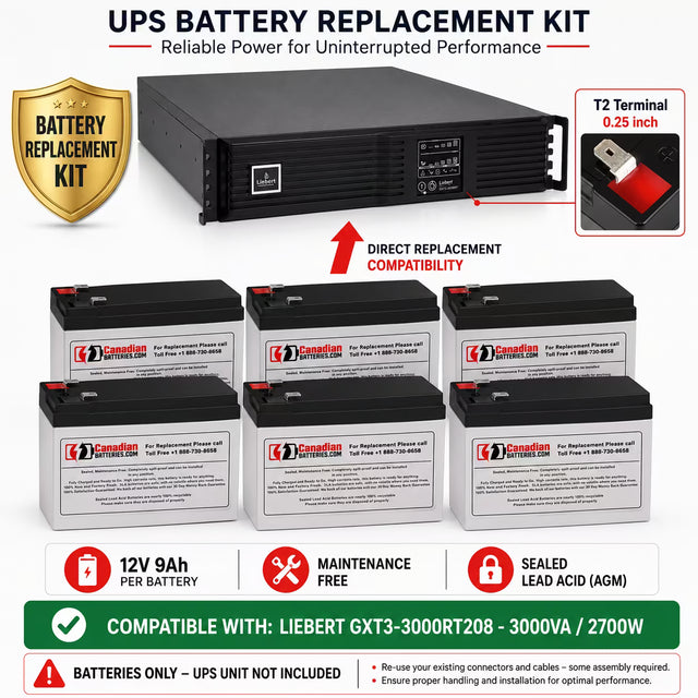 Liebert GXT3-3000RT208 UPS Replacement Battery Kit 6 x 12V 9Ah AGM UPS Batteries CB Range