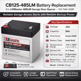 Liftmaster 485LM garage door opener battery, 12V 5Ah Sealed Lead Acid CB Generic
