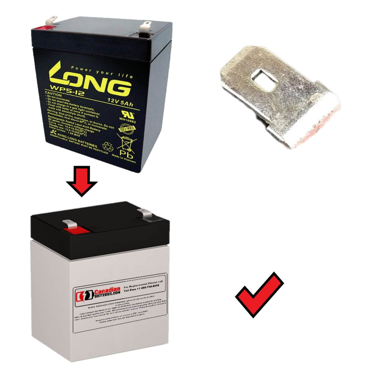 12V, 5Ah, replacement battery for Long Wp5-12ef2 with F2 terminals Sealed Lead Acid CB Generic