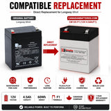 12V, 4.5Ah, replacement battery for Longway 6fm4 with F1 terminals Sealed Lead Acid CB Generic