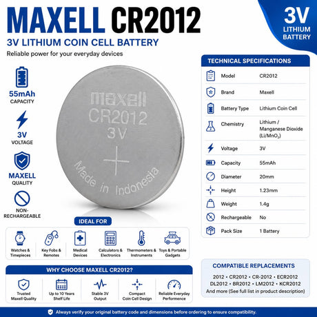Cr2012 3 Volt Lithium Battery Replacement Coin Cell Batteries Panasonic