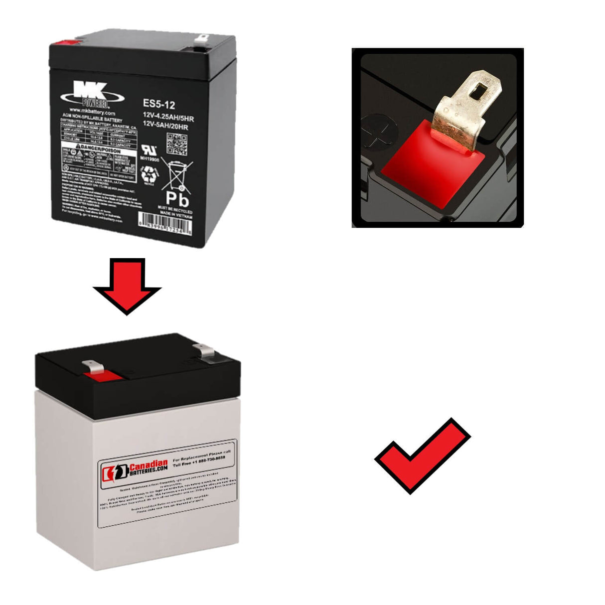 12V, 5Ah, replacement battery for Mk Es5-12 with F1 terminals Sealed Lead Acid CB Generic