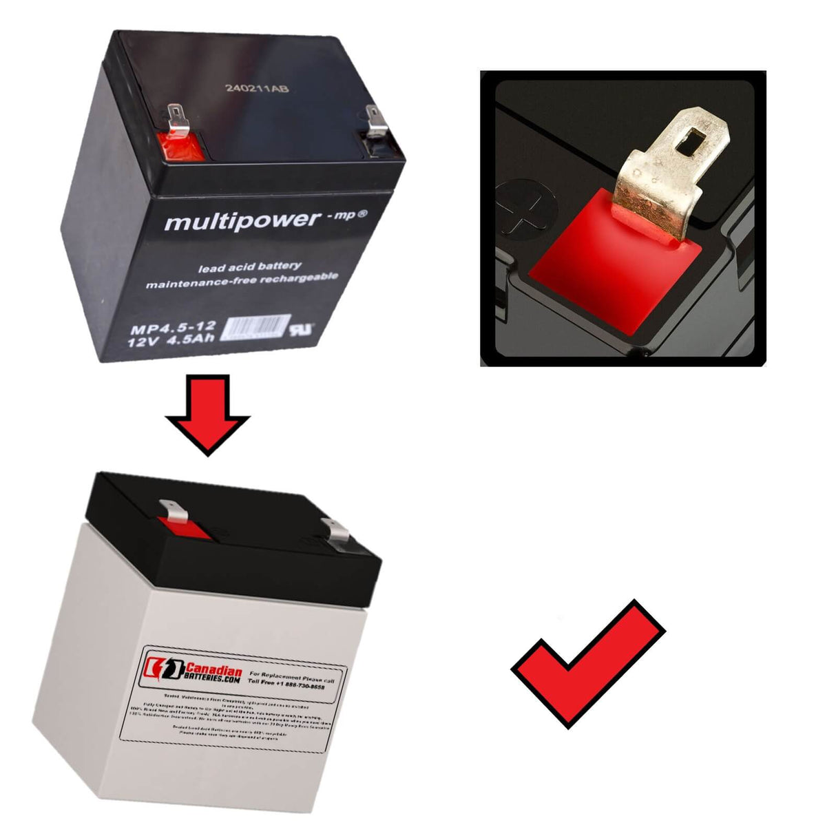 12V, 4,5Ah, batterie de remplacement pour Multipower Mp4.5-12 avec bornes F1 Acide Plomb Scellé CB Générique