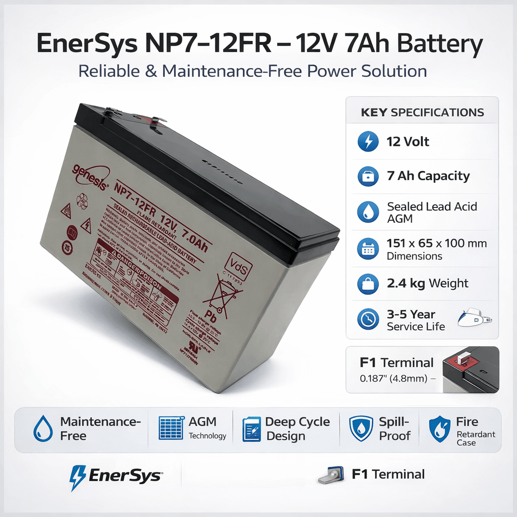 NP7-12FR Battery with Flame Retardant Case from Enersys Genesis (F1) Sealed Lead Acid (Special) Enersys