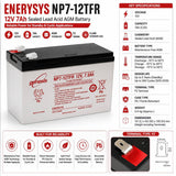 EnerSys NP7-12TFR 12V 7Ah AGM Battery with F2 Terminal Sealed Lead Acid (Special) Enersys