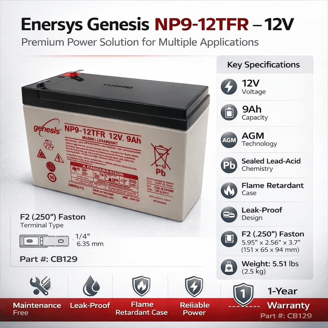 Flame Retardant Case Enersys Genesis Np9-12tfr Battery Sealed Lead Acid (Special) Enersys