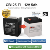 12V, 5Ah, replacement battery for Northern Bd124 with F1 terminals Sealed Lead Acid CB Generic