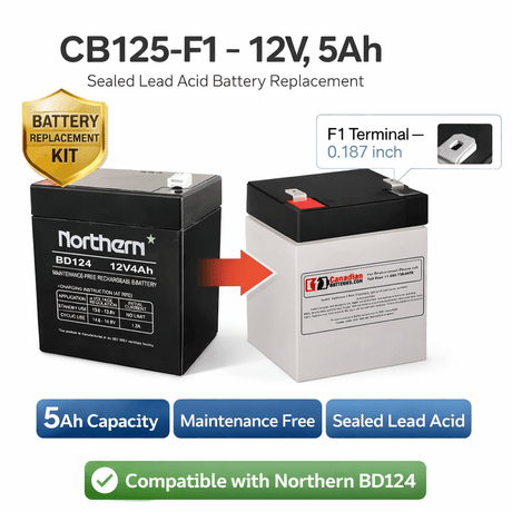 12V, 5Ah, replacement battery for Northern Bd124 with F1 terminals Sealed Lead Acid CB Generic
