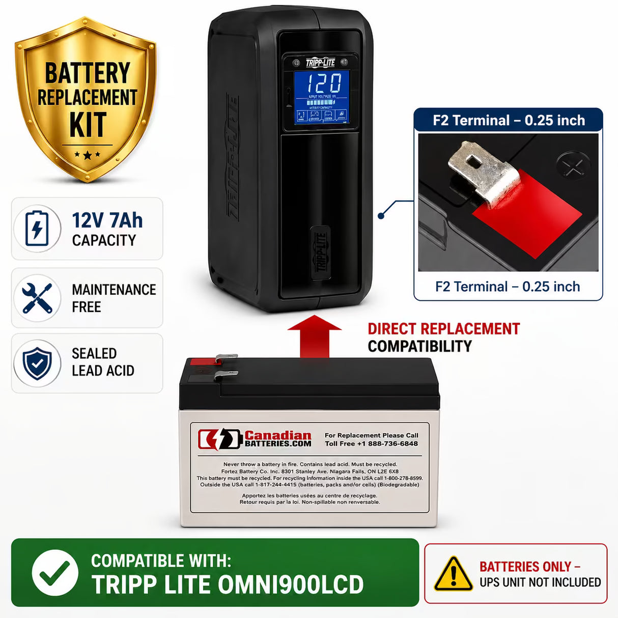 Tripp Lite Omni900LCD UPS Battery Replacement 12V 7Ah AGM 1 Pack UPS Batteries CB Range