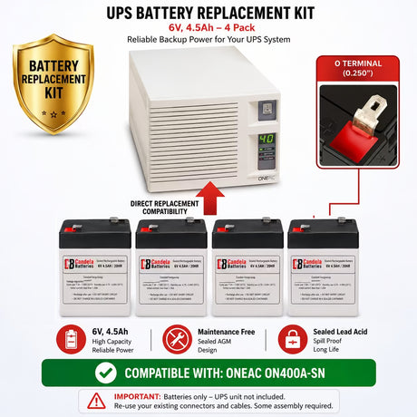 Oneac ON400A-SN Replacement Battery 4 Pack 6V 4.5Ah UPS Batteries CB Range