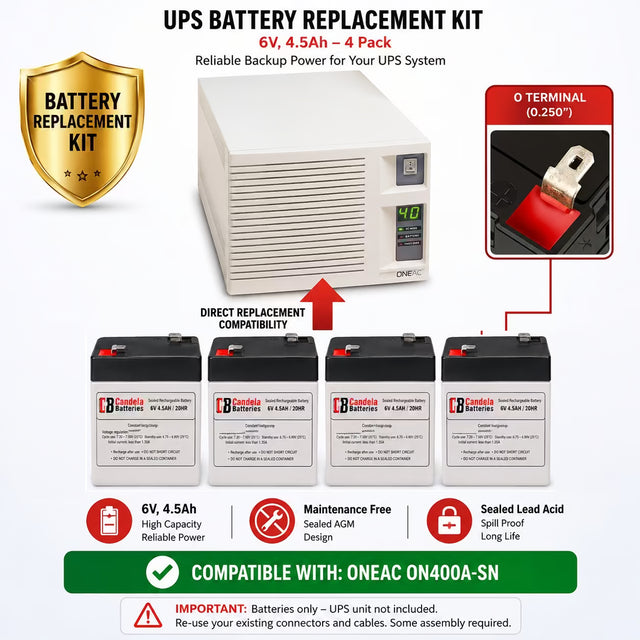 Oneac ON400A-SN Replacement Battery 4 Pack 6V 4.5Ah UPS Batteries CB Range