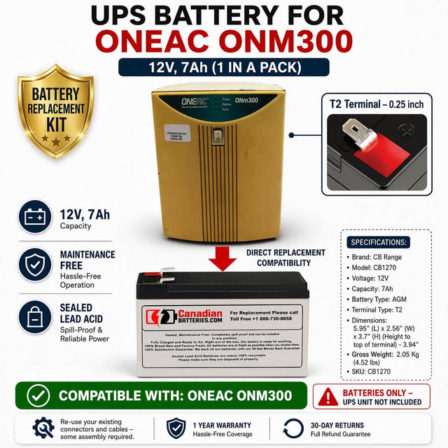 Battery For Oneac Onm300 UPS, 1 X 12v, 7ah - 84wh UPS Batteries CB Range