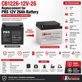 PBS 12V, 26Ah Hour, Replacement 12V-26, Sealed Lead Acid Battery Sealed Lead Acid CB Generic