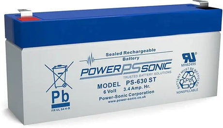 Powersonic 6 Volt 3.5 Amp Hour Sealed Lead Acid Battery replaces Panasonic LC-R063R4P Sealed Lead Acid Power-Sonic
