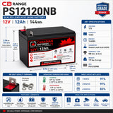 Batterymart SLA-12V12-NB Replacement Battery 12V 12Ah AGM Sealed Lead Acid (Special) CB Range