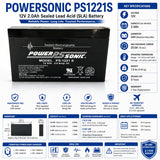 PowerSonic PS1221S Replacement Battery 12V 2Ah AGM SLA Sealed Lead Acid (Special) Powersonic