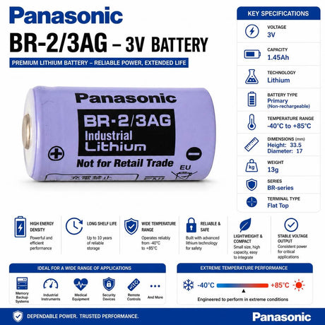 Panasonic BR-2/3AG Lithium Battery Bare Cell 3V 1.45Ah Primary Cell Other CB Range Bare Cell