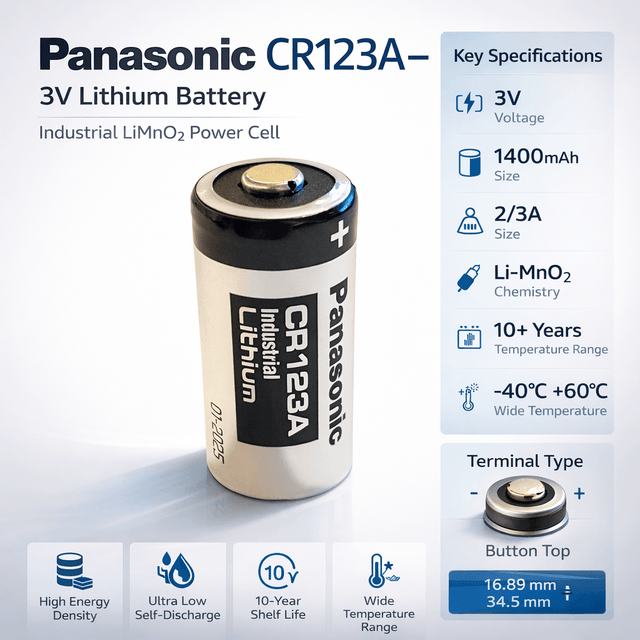 Panasonic 3v Cr123a 1400mah Lithium Battery Replaces Cr17345, Cr123a - Non Rechargeable Other Panasonic Bare Cell