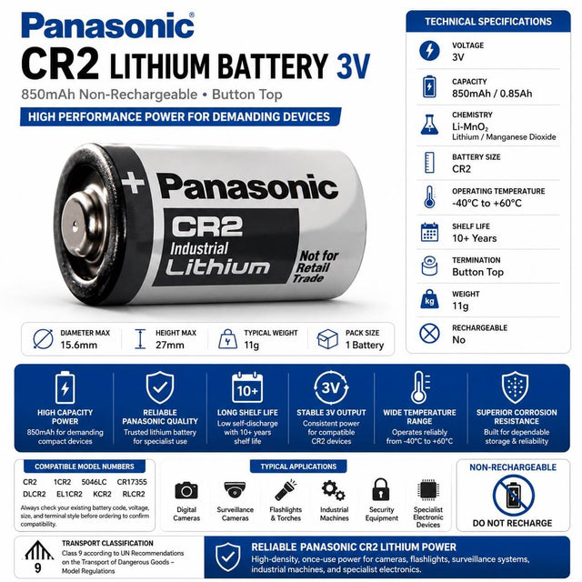 Panasonic 3v Cr2 Industrial Lithium Battery - Non Rechargeable Other Panasonic Bare Cell