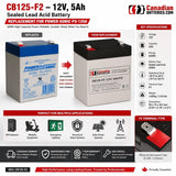 12V, 5Ah, replacement battery for Power-sonic Ps-1250 with F2 terminals Sealed Lead Acid CB Generic
