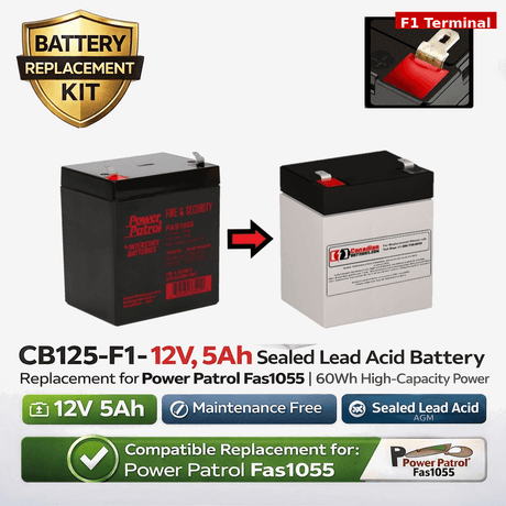 12V, 5Ah, replacement battery for Power Patrol Fas1055 with F1 terminals Sealed Lead Acid CB Generic