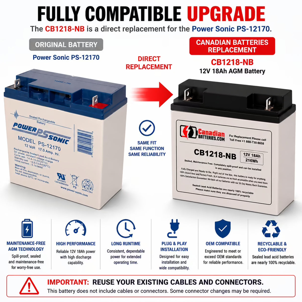 Powersonic PS-12170 Replacement Battery 12V 18Ah AGM NB Sealed Lead Acid CB Generic