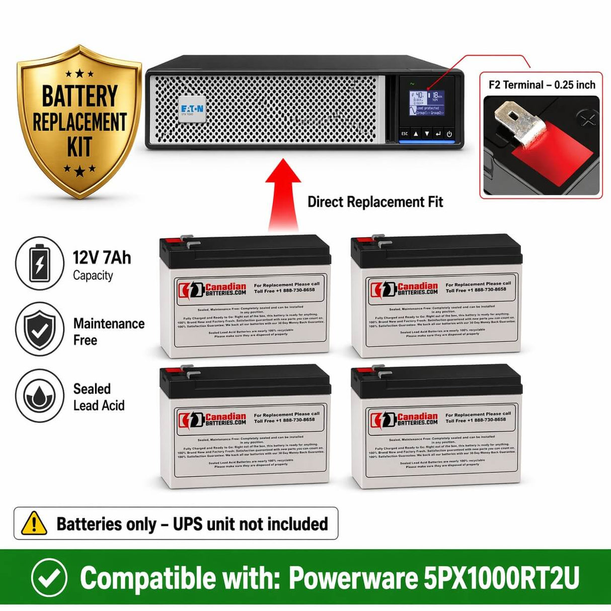 Batteries For Powerware 5px1000rt2u UPS, 4 X 12v, 7ah - 84wh UPS Batteries CB Range