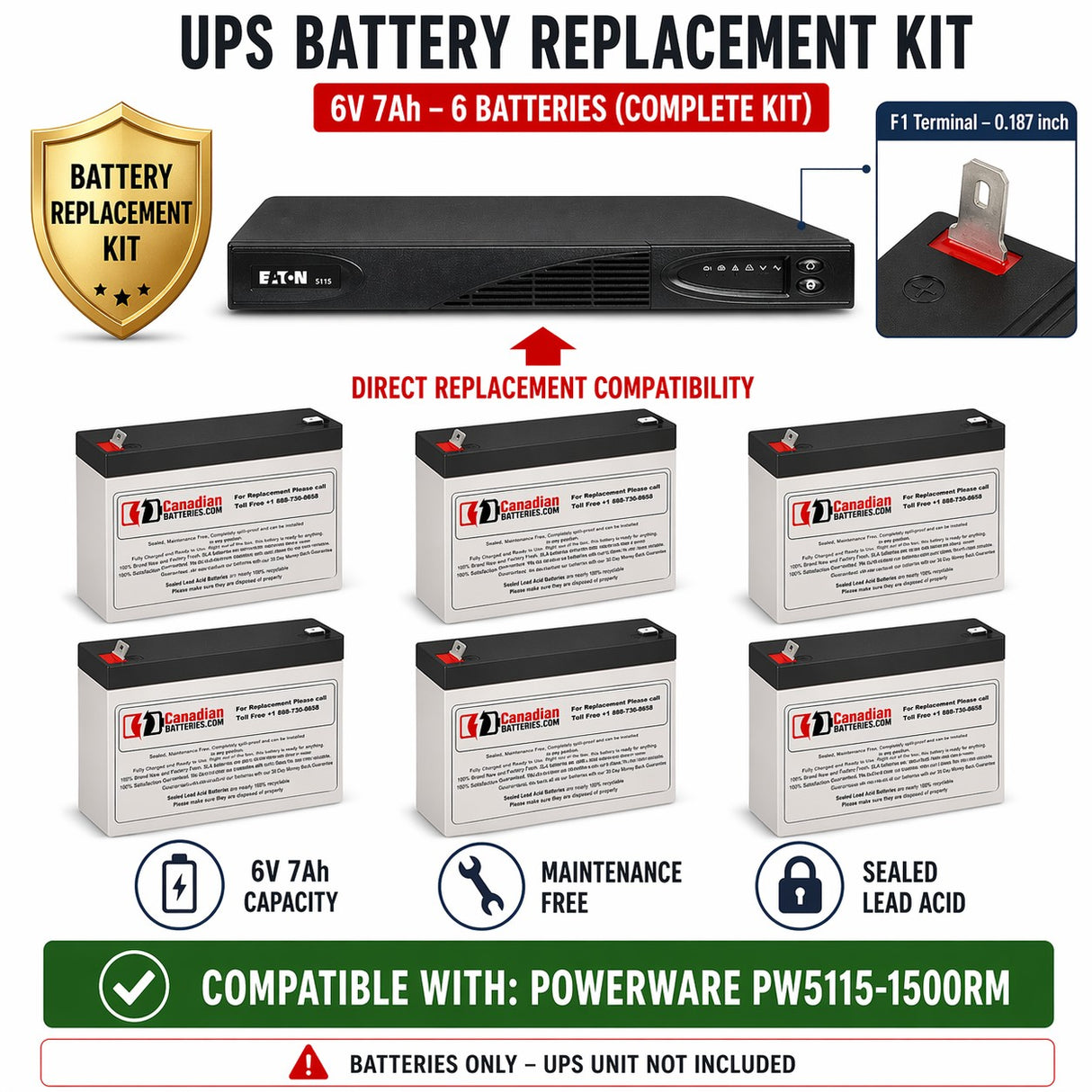 Batteries For Powerware Pw5115-1500rm UPS, 6 X 6v, 7ah - 42wh UPS Batteries CB Range