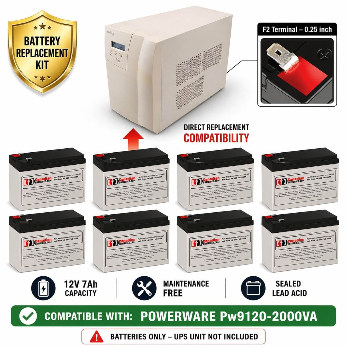 Batteries For Powerware Pw9120-2000va UPS, 8 X 12v, 7ah - 84wh UPS Batteries CB Range